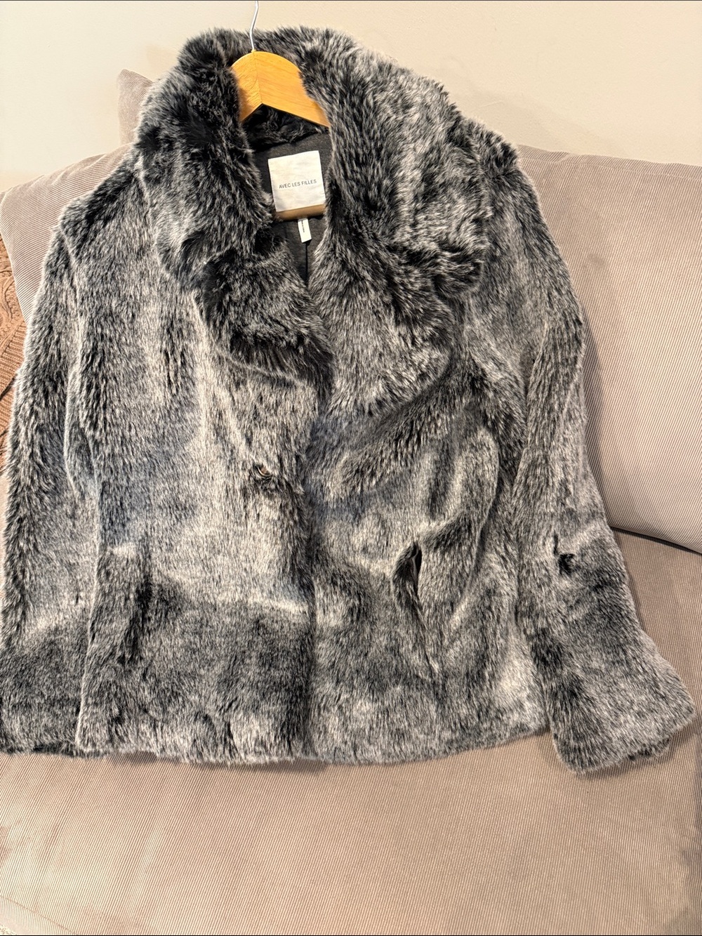 Avec Les Filles Gray Faux Fur Teddy Jacket